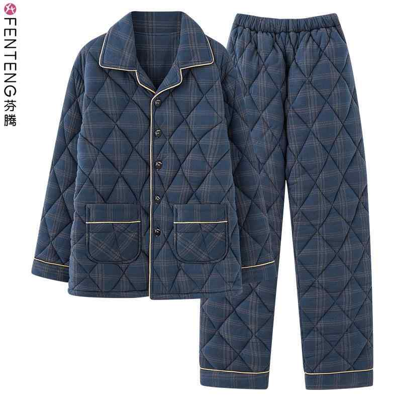 パジャマ 男性用 冬用 厚手 保暖 綿100% セット 向け 部屋着 ホームウェア 保温性 暖か