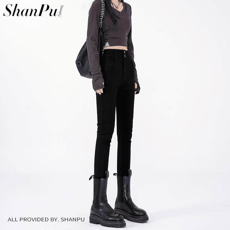 レディース ハイウエスト ブラック デニムパンツ 秋冬 スリムフィット スリム効果 ...