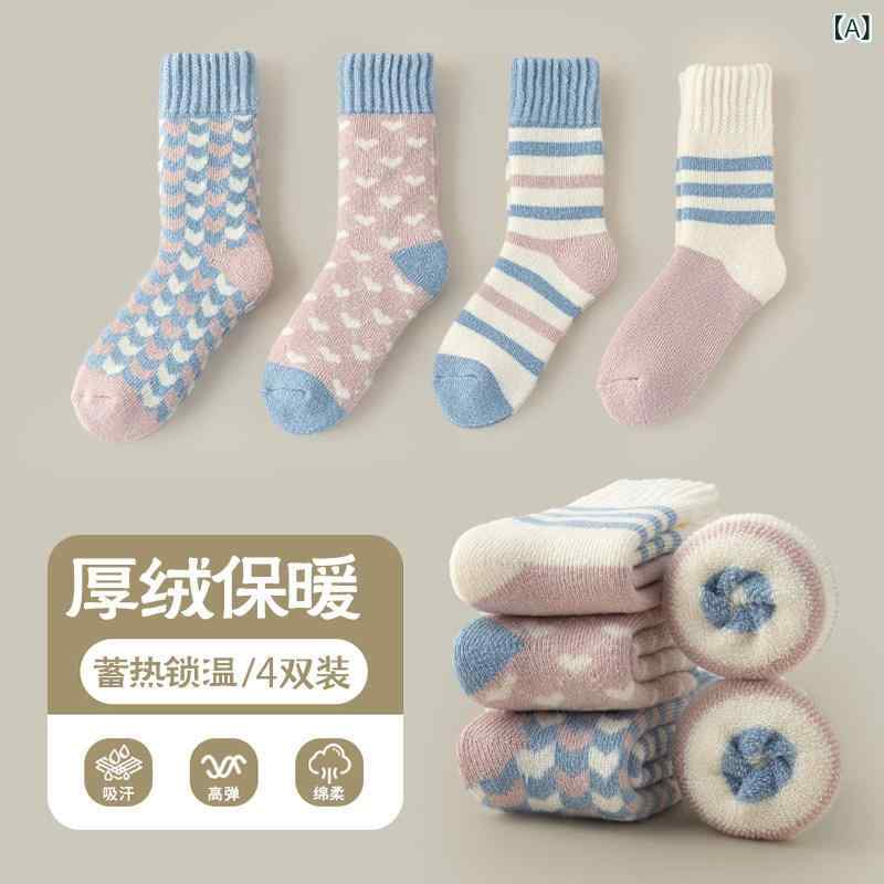 レディース 靴下 綿 起毛 厚手 ルームソックス 睡眠用 ミドルロング 暖か 保温 快適 秋冬 2