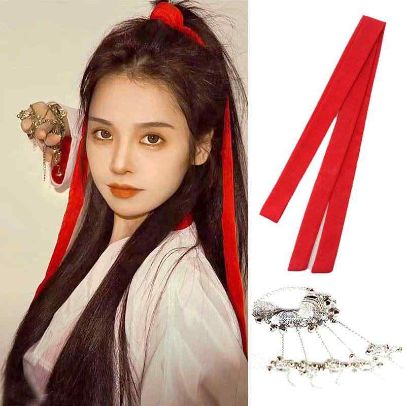 ヘアアクセサリー 赤 リボン シフォン素材 古風 スタイル 凛々しい 軽やか ヘッドピース ファッション アイテム ヘアバンド 赤色 シフォンファブリック 英気 雰囲気 古装風 頭飾り