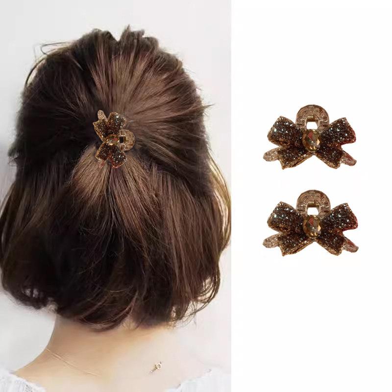 レディース ヘアクリップ ラインストーン リボン 後頭部用 小型 ショートヘア ハーフアップ 簡単アレンジ キラキラ アクセサリー 日常使い かわいい デザイン