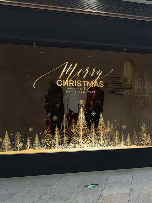 クリスマス 窓 ステッカー 金色 静電気 貼り ガラス シール ツリー 装飾 店舗 雰囲気 飾り 冬 ディスプレイ 剥がせる 簡単 貼付 シーン 演出