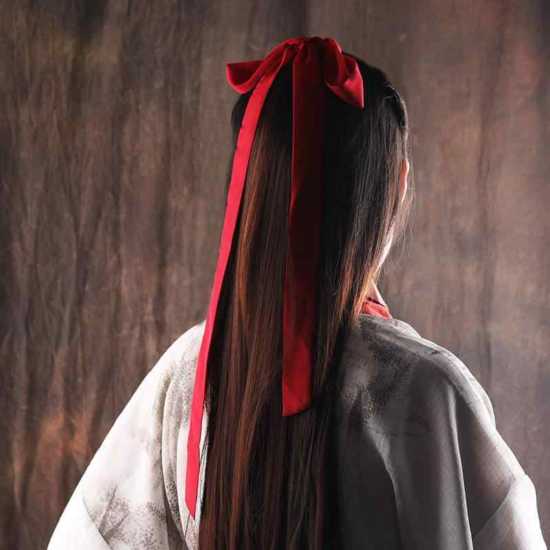 ヘアアクセサリー 子供用 伝統衣装 赤い 絹 リボン 髪飾り 蝶結び タッセル ヘアゴ...
