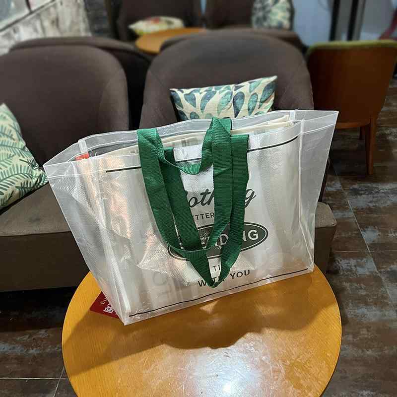 Tote Bag Type - エコ ショッピングバッグ 透明 編み素材 環境保護 大容量 防水加工 手提げ ショルダータイプ 軽量 ファッション 日常使い スーパー 買い物 家庭 日用品 雑貨用