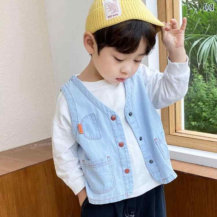 キッズ 男の子 デニム ベスト 春秋 カジュアル 普段使い アウトドア 軽量 伸縮性