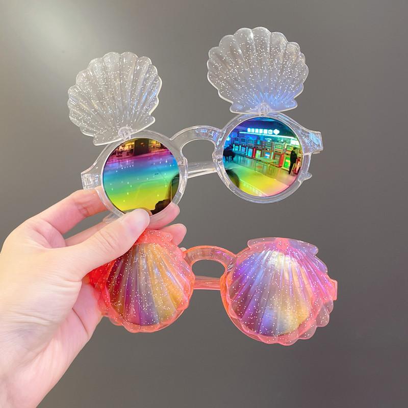 Sunglasses - キッズサングラス UVカット ビーチ用 貝殻 カラフル フリップカバー メガネ 男の子 女の子 ベビー 軽量 調整可能