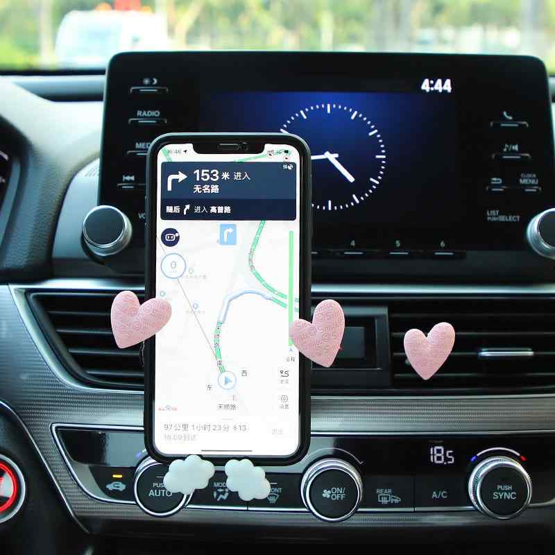 車載スマホホルダー 女性用 ハート かわいい カートゥーン エアコン吹き出し口 ナビゲーションサポート フレーム 車内デコレーション アクセサリー コンパクト 軽量 簡単取り付け ピンク系