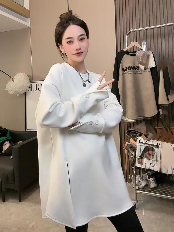 レディース トップス 秋冬 長袖 Tシャツ 中長丈 サイドスリット 起毛 ゆったり ヒップカバー インナー ベースレイヤー 暖か 伸縮性 部屋着 通勤用 普段使い