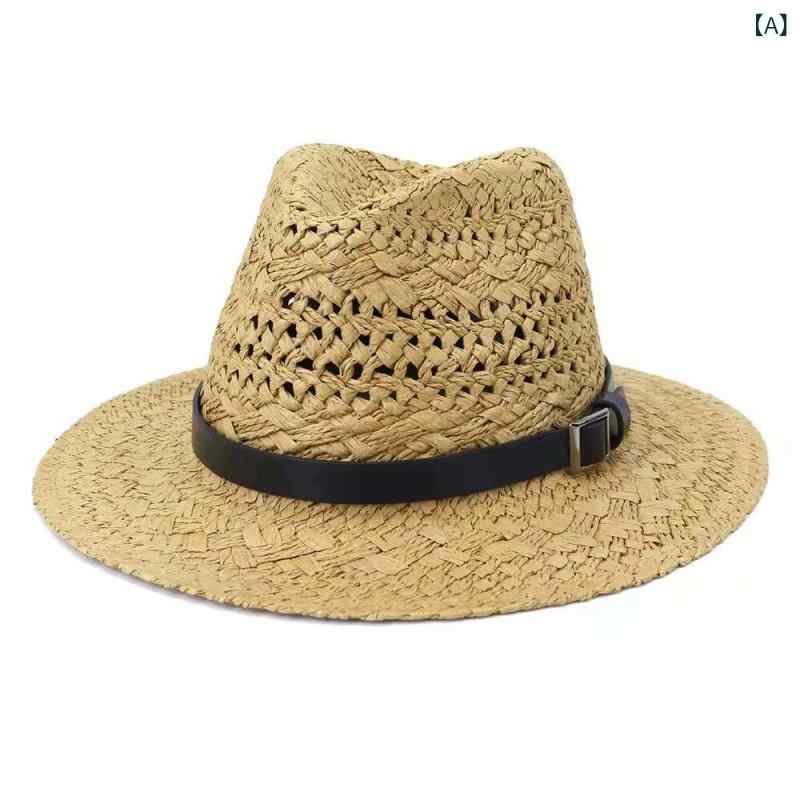 麦わら帽子 メンズ レトロ ラフィア素材 夏用 日よけ 旅行 アウトドア ビーチ 軽量...