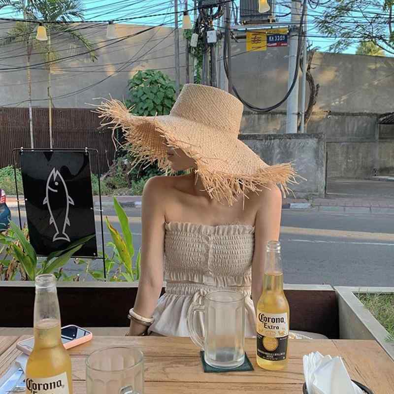 麦わら帽子 レディース 夏 大つば フリンジ 草 ビーチ リゾート ファッション ワイドブリム 軽量 紫外線対策 海辺 撮影用 女性用 つば広 ハット 休暇 スタイル