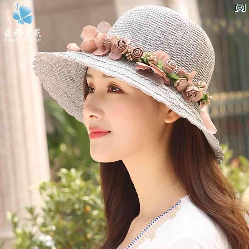 麦わら帽子 レディース 夏用 UVカット 遮光 日よけ 折りたたみ式 軽量 小顔効果 ベーシック 合わせやすい ストロー素材 女性向け フェミニン ハット