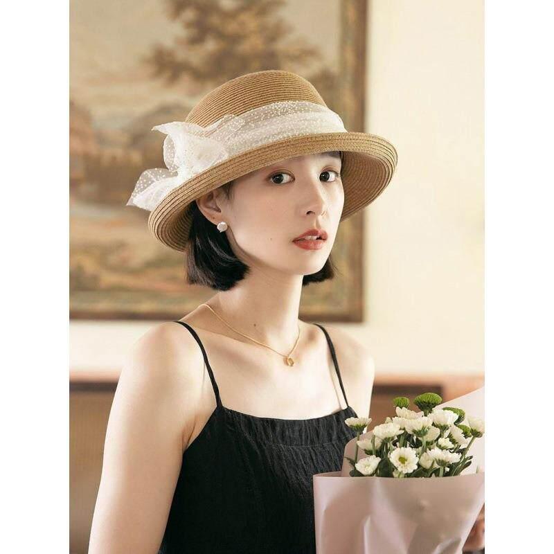 女性用 夏 ラフィア 麦わら帽子 平頂 英国風 フランス風 メッシュ レース UVカット 日焼け防止 外出 旅行 軽量 通気性 フォトジェニック・カテゴリ: 遮陽帽・帽頂: 丸頂・使用シーン: 外出・対象: 男女共通・サイズ: M（56-58cm）・カラー: 卡其色.米黄色