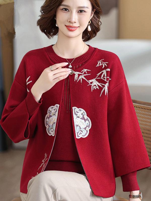 ニットトップス レディース 中年女性用 春秋 結婚式 礼服 2ピースセット スタイリ...