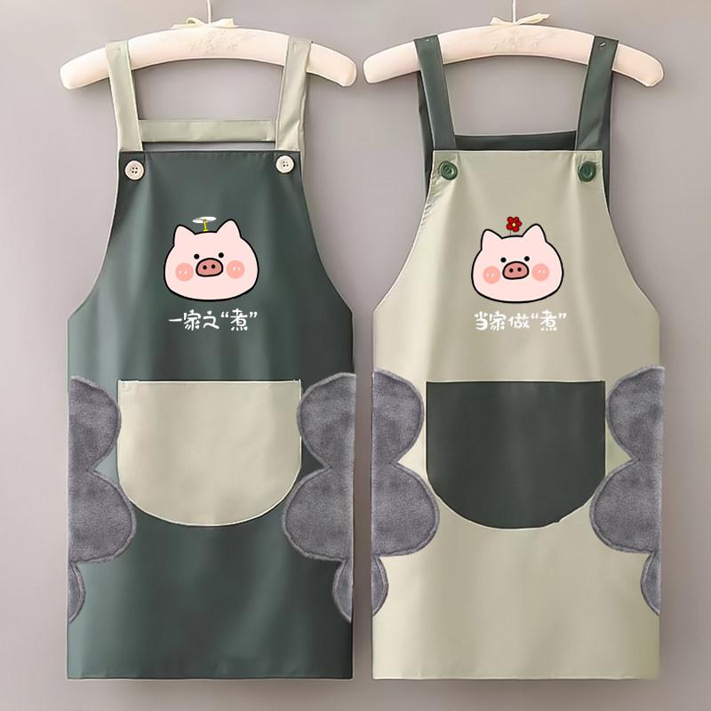 エプロン ペア用 かわいいイラスト 家庭用 キッチン 料理用 防水 防油 耐汚れ 拭き取り対応 伸縮性 軽量 カジュアル・用途: 防水・サイズ展開: 均一・スタイル: カートゥーン・カラー展開: 深緑+浅緑.藍粉+粉藍.黒白+白黒・種類: 無袖エプロン