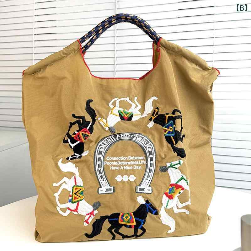 トートバッグ レディース 帆布素材 ナイロン刺繍 ボールチェーン ショルダーストラップ 斜め掛け 通勤用 手提げ ショッピングバッグ キャンバス 軽量 普段使い