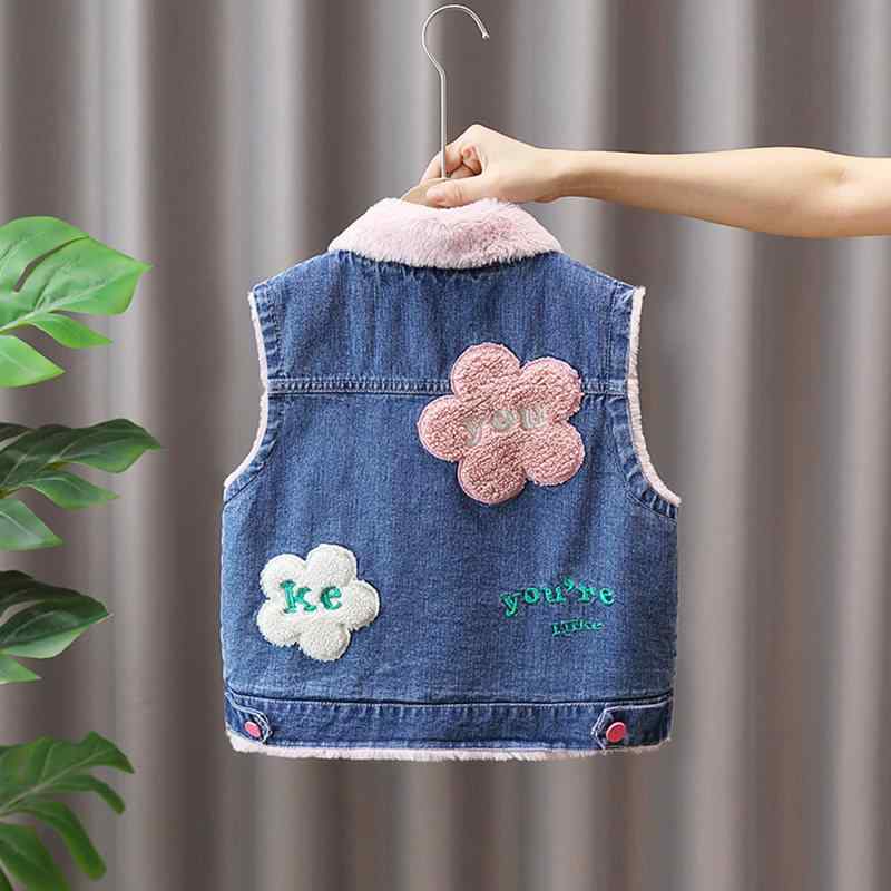 キッズ 女の子 厚手 デニム ベスト 冬用 暖か アウター 幼児 背心 ガールズ コットン 混 紡 コーデュロイ 風 軽量 伸縮性 ピンク ブラック グレー アイボリー