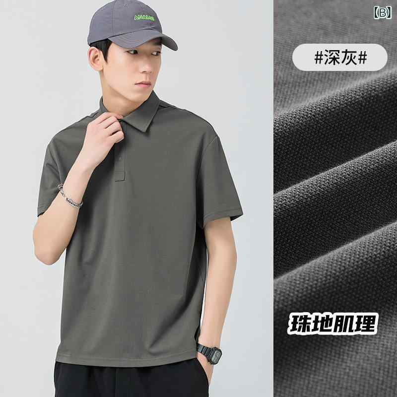 ポロシャツ メンズ 春夏 無地 シンプル 厚手 カジュアル 短袖 コットン トップス 普段使い 吸湿速乾 軽量 伸縮性