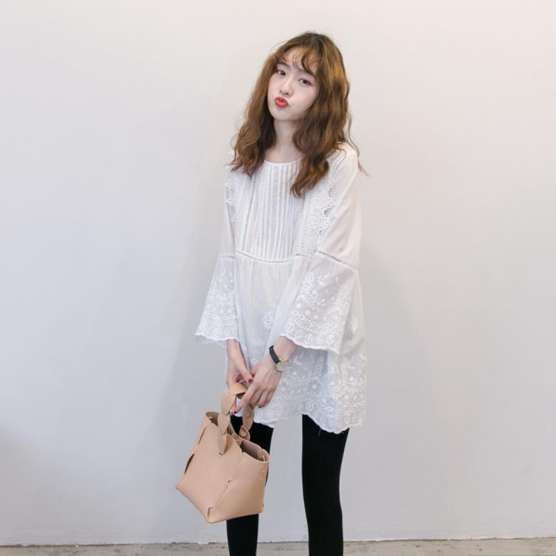 Long-Sleeved - マタニティ ブラウス ゆったり 白 春秋 中長丈 上品 韓国 トップス 日常使い 快適 リラックスフィット エレガント