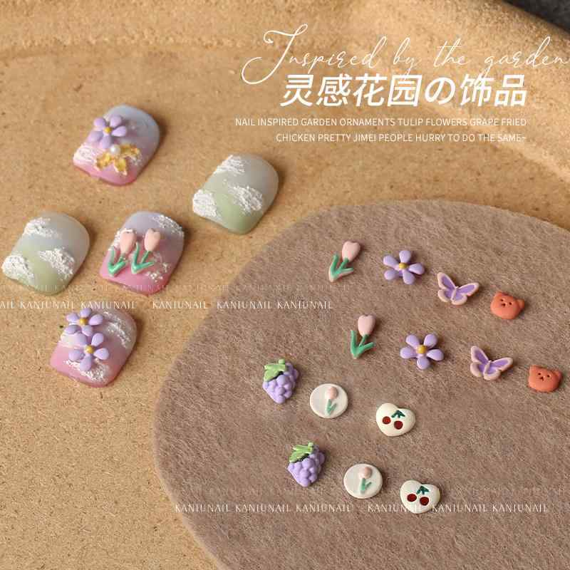 ネイルアクセサリー ミニ フラワー バタフライ デコレーション かわいい 田園風 ロマンチック 五弁花 カラフル ガーデン モチーフ ネイルアート 装飾 パーツ チャーム