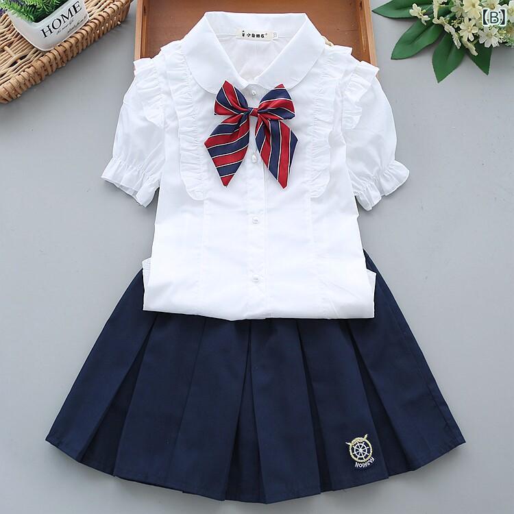リバーパディのキッズ 女の子 小学生 夏 制服 セット 短袖 ブラウス 白 コットン ハーフスカート 薄手 通学用 吸湿速乾 軽量｜アングル3