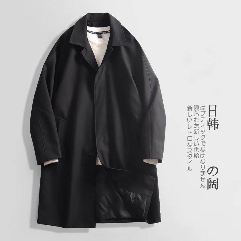 トレンチコート メンズ 秋 レトロ 日系 シンプル 中長丈 カジュアル 通勤用 シングルブレスト ダブル襟 アウター ジャケット