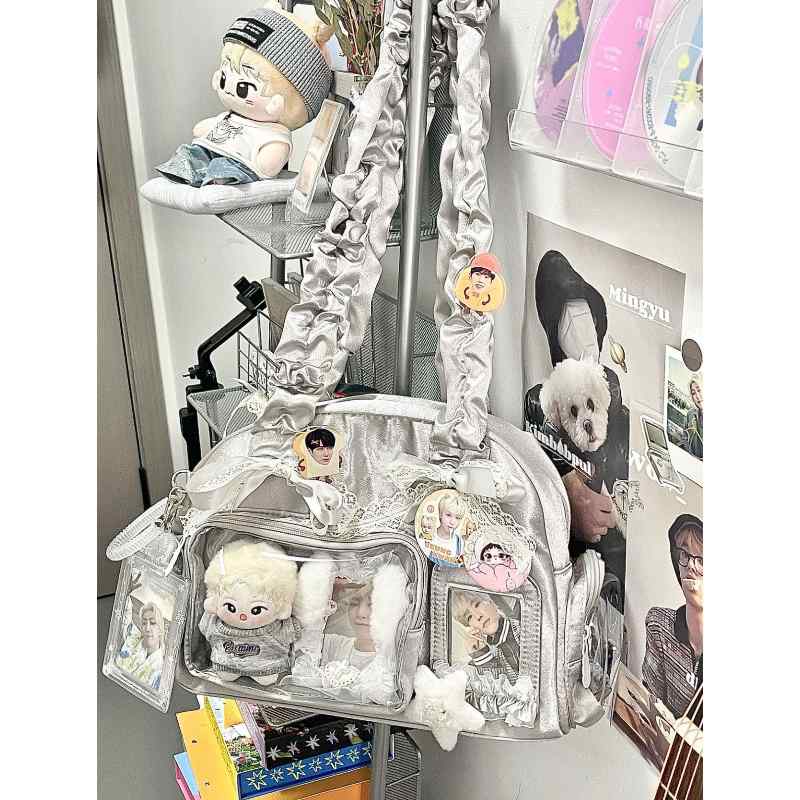 ショルダーバッグ レディース 春夏 アニメ風 レース プリーツ サテン 普段使い コーディネートしやすい 軽量 かわいい ハンドバッグ トートバッグ 女性用 バッグ 鞄