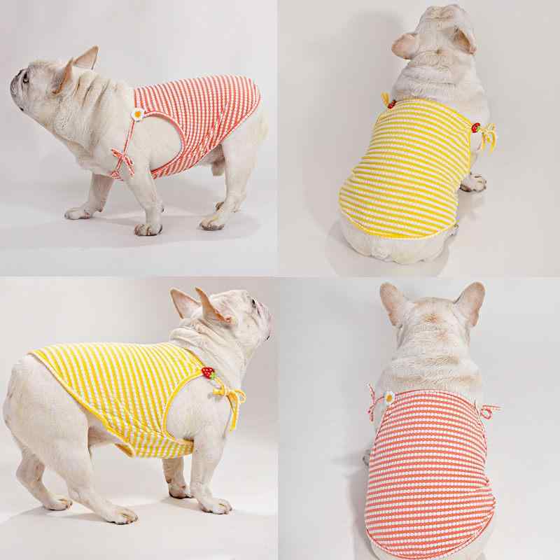 犬服 パグ フレンチブルドッグ ストラップ タンクトップ 綿 伸縮性 薄手 春夏秋 かわいい 日常使い 軽..