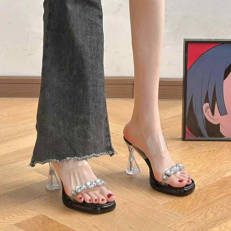 サンダル 女性用 ハイヒール 厚底 水晶 透明 ラインストーン セクシー フェミニン 夏用 屋外 軽量 伸縮性
