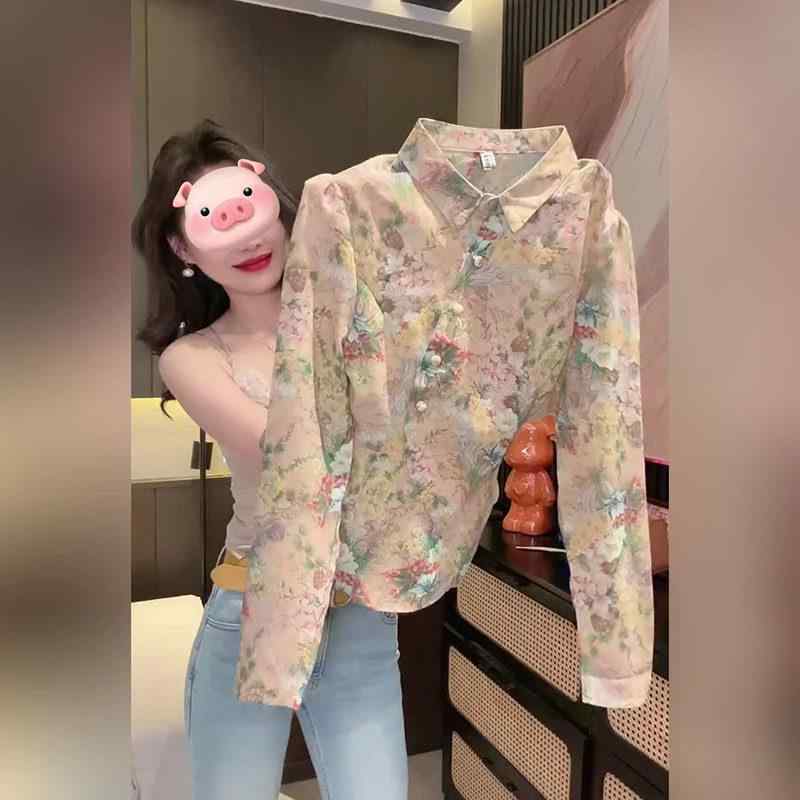 レディース シャツ 長袖 レトロ 花柄 魅惑的 軽熟風 春 洗練 気品 トップス