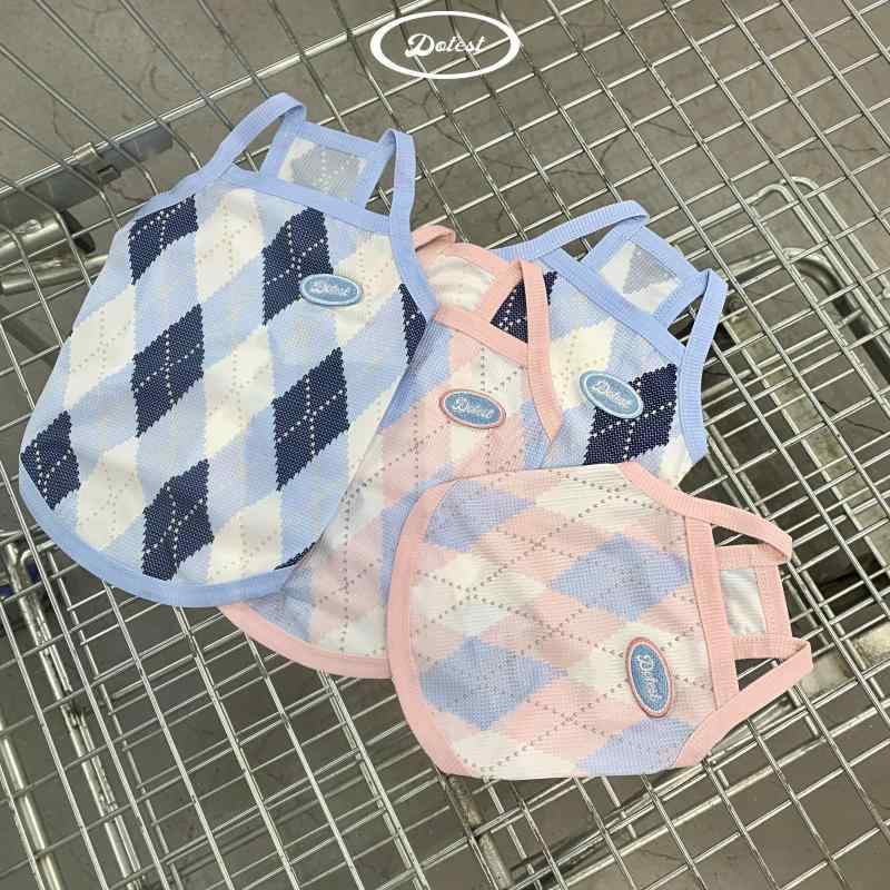 ペット服 猫用 犬用 春夏 吊り帯 タンクトップ 菱形柄 UVカット 接触冷感 吸湿速乾 軽量 通気性 アウトドア