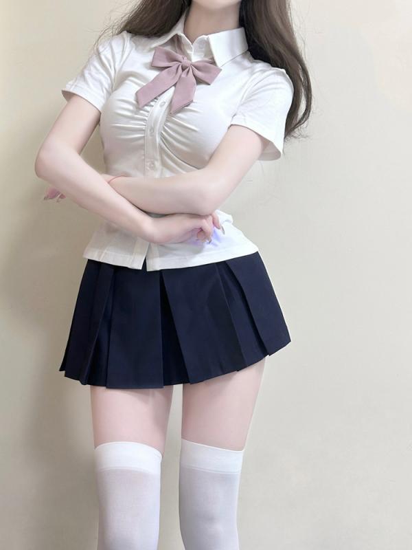 JK制服 セット レディース 短袖 ブラウス 伸縮性 ウエストシェイプ ハイウエスト ...