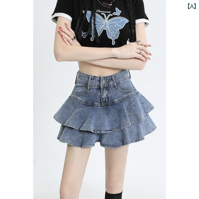 スカート レディース ハイウエスト デニム ミニスカート Aライン コットン ポリウレタン 伸縮性 カジュアル 普段使い ストリート スタイル
