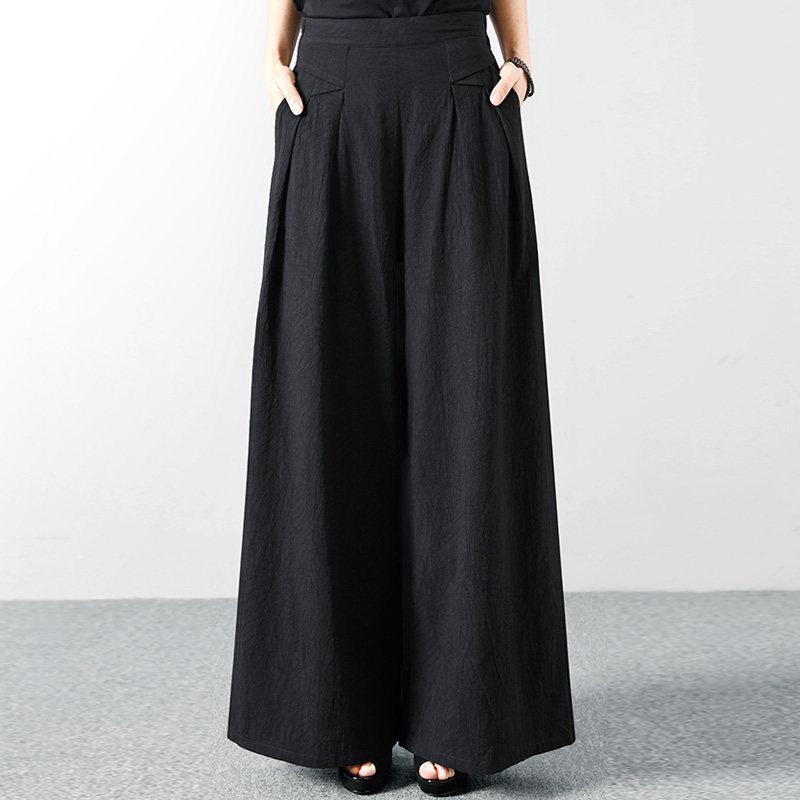 女性用 リネン ワイドパンツ ゆったり ビッグサイズ 無地 ハイウエスト ストレート 薄手 ロング 軽量 通気性 春秋 カジュアル ボヘミアン風