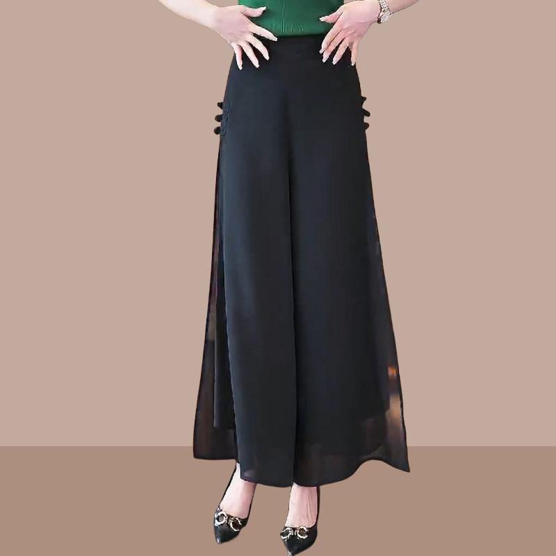 パンツ レディース 夏用 カジュアル ワイドレッグ 接触冷感 スカートパンツ 薄手 ハイウエスト ドレー..