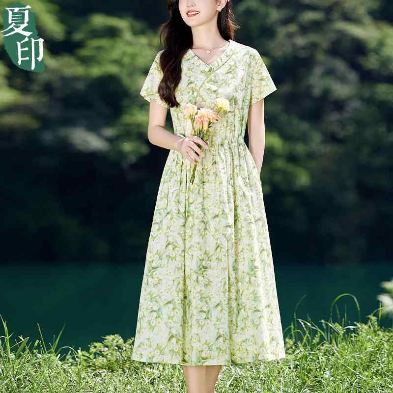 ワンピース レディース 夏用 綿 小花柄 収腰 レトロ 盤扣 高級感 軽量 吸湿速乾 かわいい 花柄ドレス 日常使い フレアシルエット