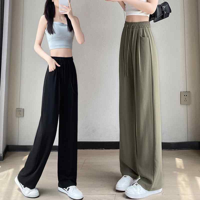 レディース ワイドレッグパンツ 9分丈 夏用 薄手 接触冷感 ハイウエスト ゆったりシルエット スリム見せ ドレープ感 再生繊維 カジュアル 普段使い 軽量 伸縮性