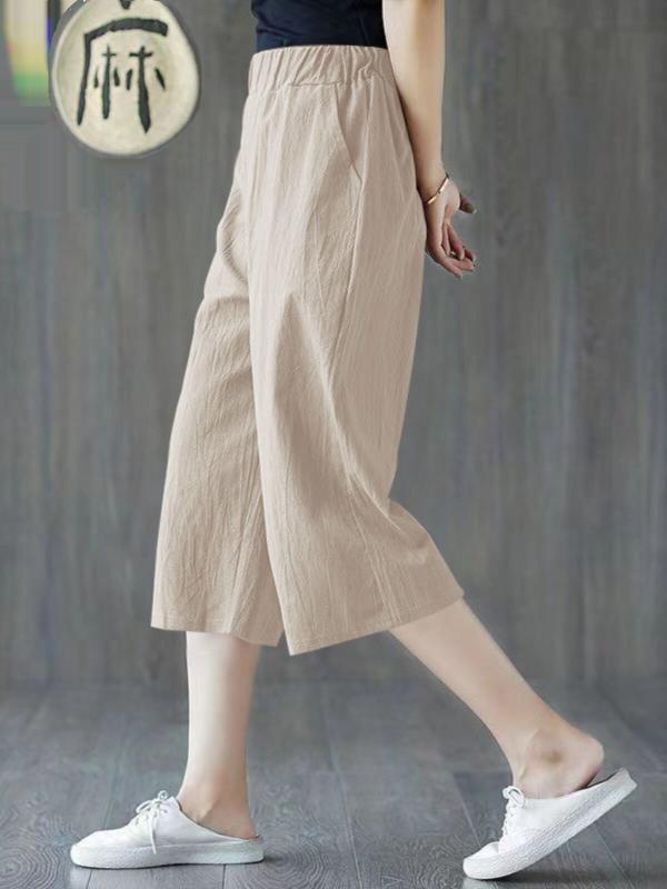 夏用 七分丈パンツ 薄手 綿麻 ゆったり ワイドレッグ 高級感 接触冷感 カジュアル リネン素材 軽量 吸湿速乾 クロップドパンツ ルームウェア