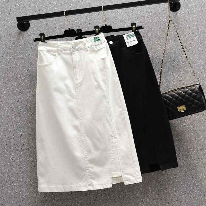 乐天商城 - スカート レディース 夏 白 デニム ミディ丈 大きめサイズ ぽっちゃり対応 スリム効果 伸縮性 カジュアル ストレート Aライン 膝下丈 普段使い 軽量 快適 シルエット調整 膝丈