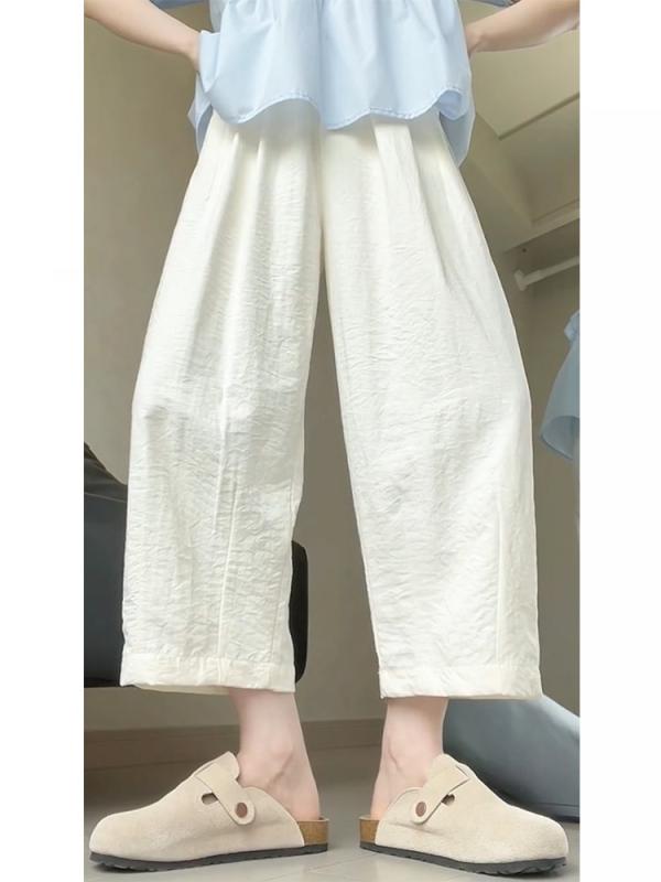 ワイドパンツ レディース 大きいサイズ ホワイト 夏用 ストレッチ カジュアル 9分丈 バルーン ランタン ゆったり ふんわり 軽量 吸湿速乾 脚痩せ シルエット