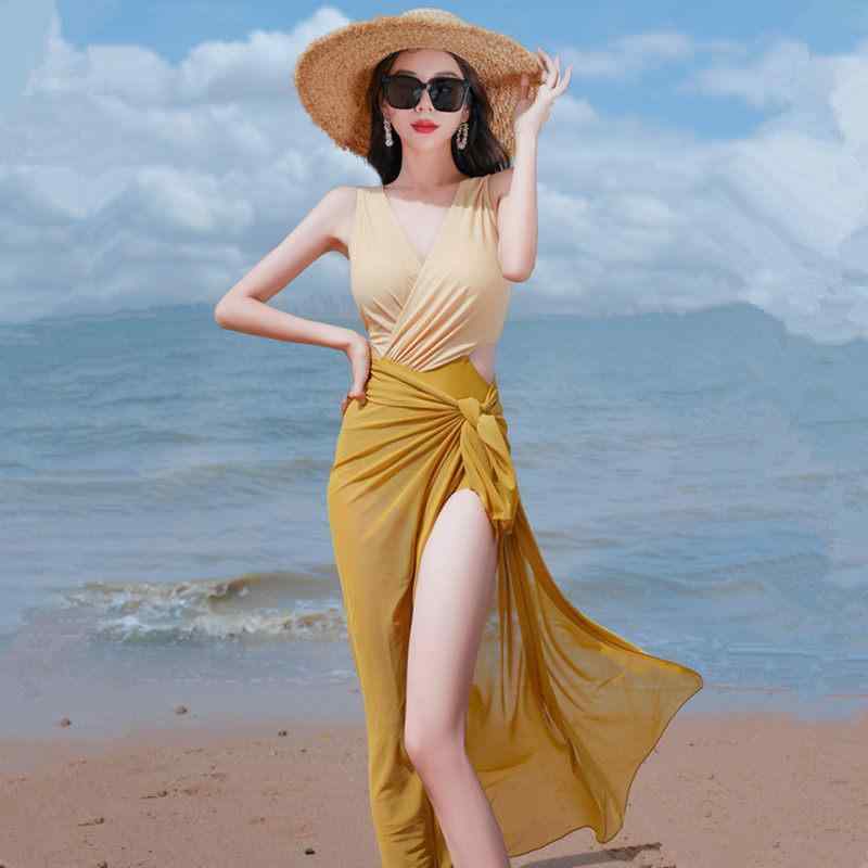 水着 女性用 ワンピース ビキニ 2点セット 露出少なめ スリム効果 お腹カバー セクシー 温泉用 夏用 プール用 スイムウェア