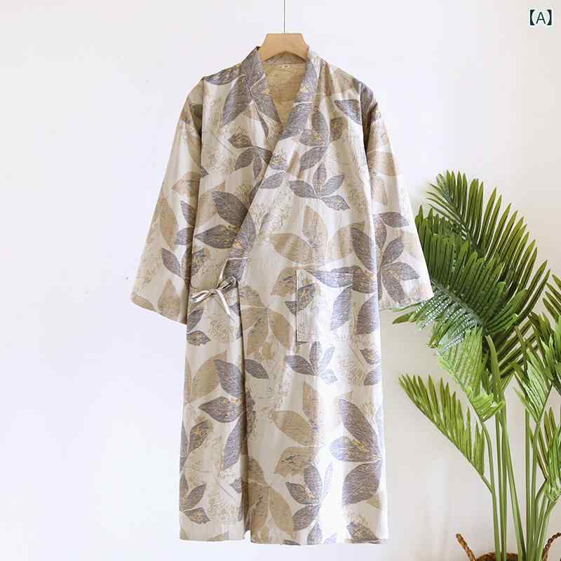 リバーパディのレディース 和風 綿 ガーゼ 浴衣 ローブ 復古 提花 薄手 ルームウェア 家居服 汗蒸し服 軽量 通気性 吸湿速乾 快適 ソフト ナチュラル リラックス 日常用 インドア｜アングル2