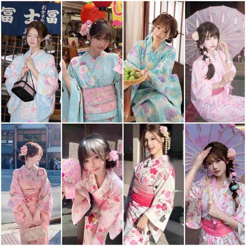 浴衣 少女用 女性用 和服 夏用 花火大会 旅行撮影 写真映え 綿素材 軽量 かわいい柄 帯付き 通年対応