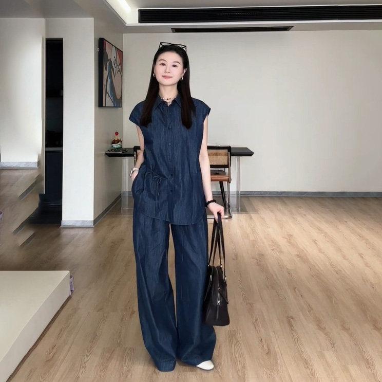 レディース 通勤用 レトロ トップス ワイドパンツ セット 夏 高級感 ユニーク 大人カジュアル 軽やか シルエット