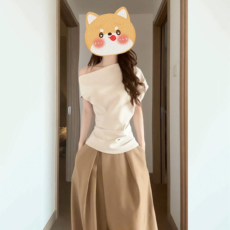 女性用 短袖 トップス ワイドパンツ セット 夏 個性的 スタイリッシュ コーディネート 軽量 吸湿速乾 コットン 混 ビッグシルエット ブラック ピンク系 アイボリー 春夏 普段使い
