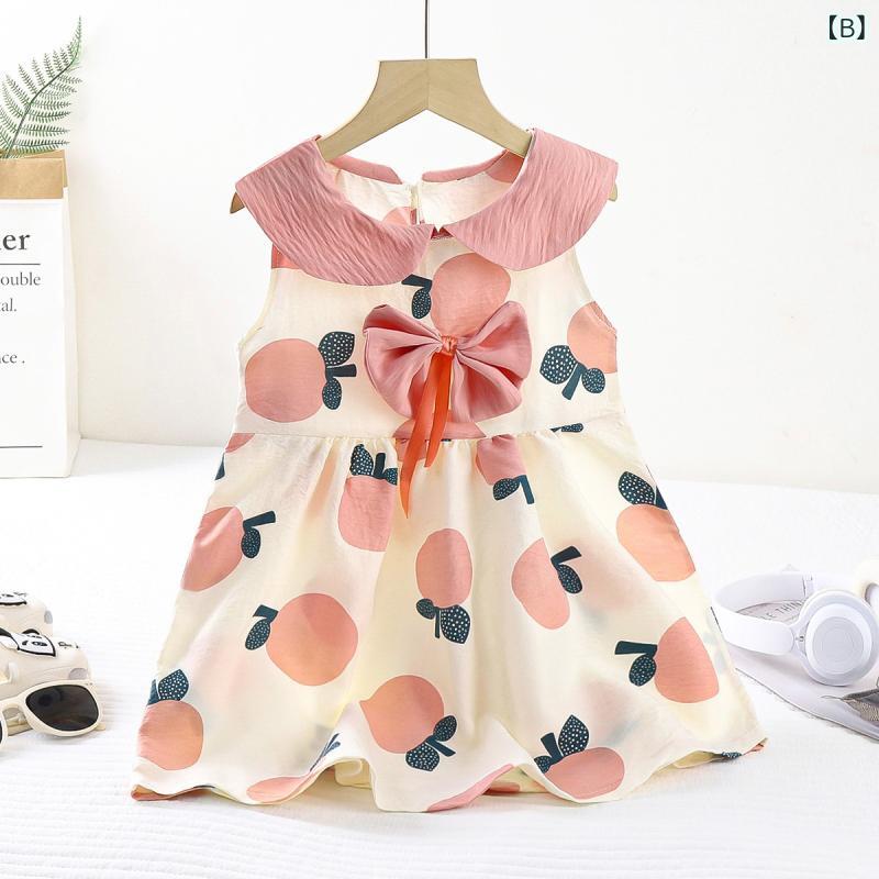 ワンピース キッズ 子供服 女の子 ドレス 雲柄 綿 接触冷感 ノースリーブ 蝶結び ...