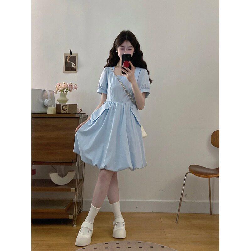 ワンピース 女性用 大きめサイズ フランス風 優しいデザイン 夏用 かわいい 花苞スカート ぽっちゃり対応 お腹隠し スリム見せ フレアシルエット 軽量 伸縮性 通勤 普段使い