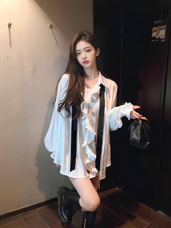 ブラウス レディース 白 長袖 シフォン フリル 夏用 薄手 UVカット ゆったり シルエット 日焼け防止 軽量 カジュアル トップス シャツ