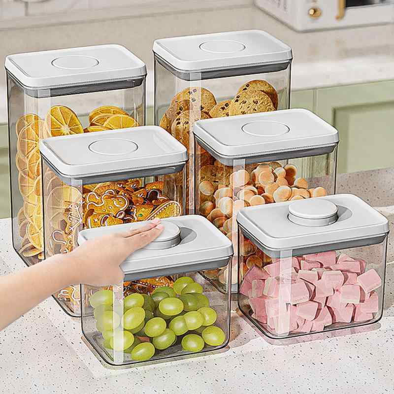 収納容器 密封 プッシュ式 食品用 プラスチック 五穀雑穀 小麦粉 お菓子 保存ボックス キッチン収納 耐久性 透明 省スペース