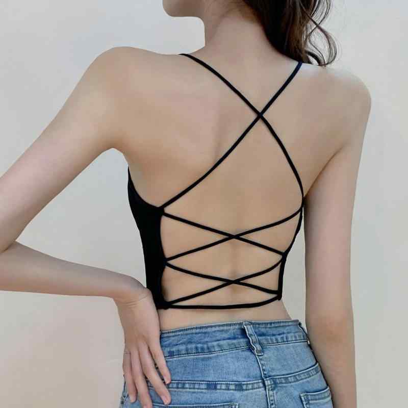 レディース キャミソール ブラック セクシー 背中開き 夏用 インナー パッド付き タンクトップ チューブトップ風 欲スタイル 軽量 伸縮性 吸湿速乾 ビッグシルエット Vネック ピンク系 アイボリー