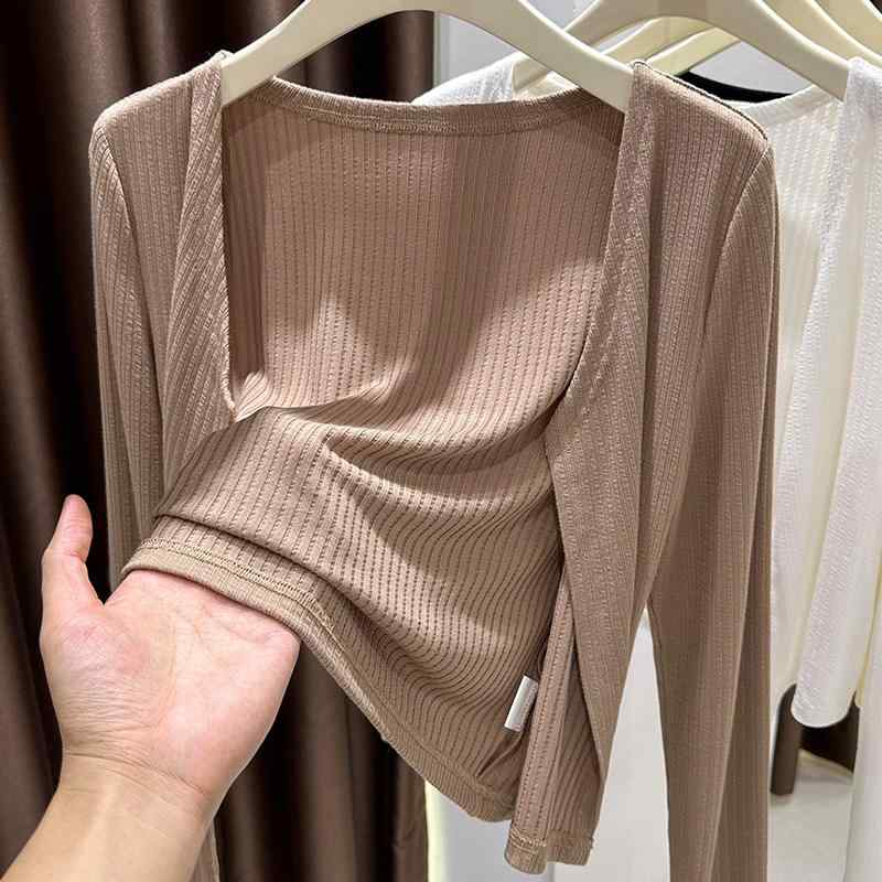 ニット カーディガン 女性用 春夏 ブラウン 接触冷感 薄手 日焼け防止 UVカット ショール アウター 高級感 ショート丈 軽量 キャミソールドレス コーディネート